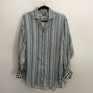 Thomas dean size large striped long sleeve shirt 100% cotton